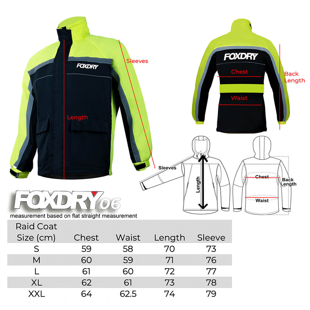 FOXDRY 06 V2 Rain Coat Size Chart