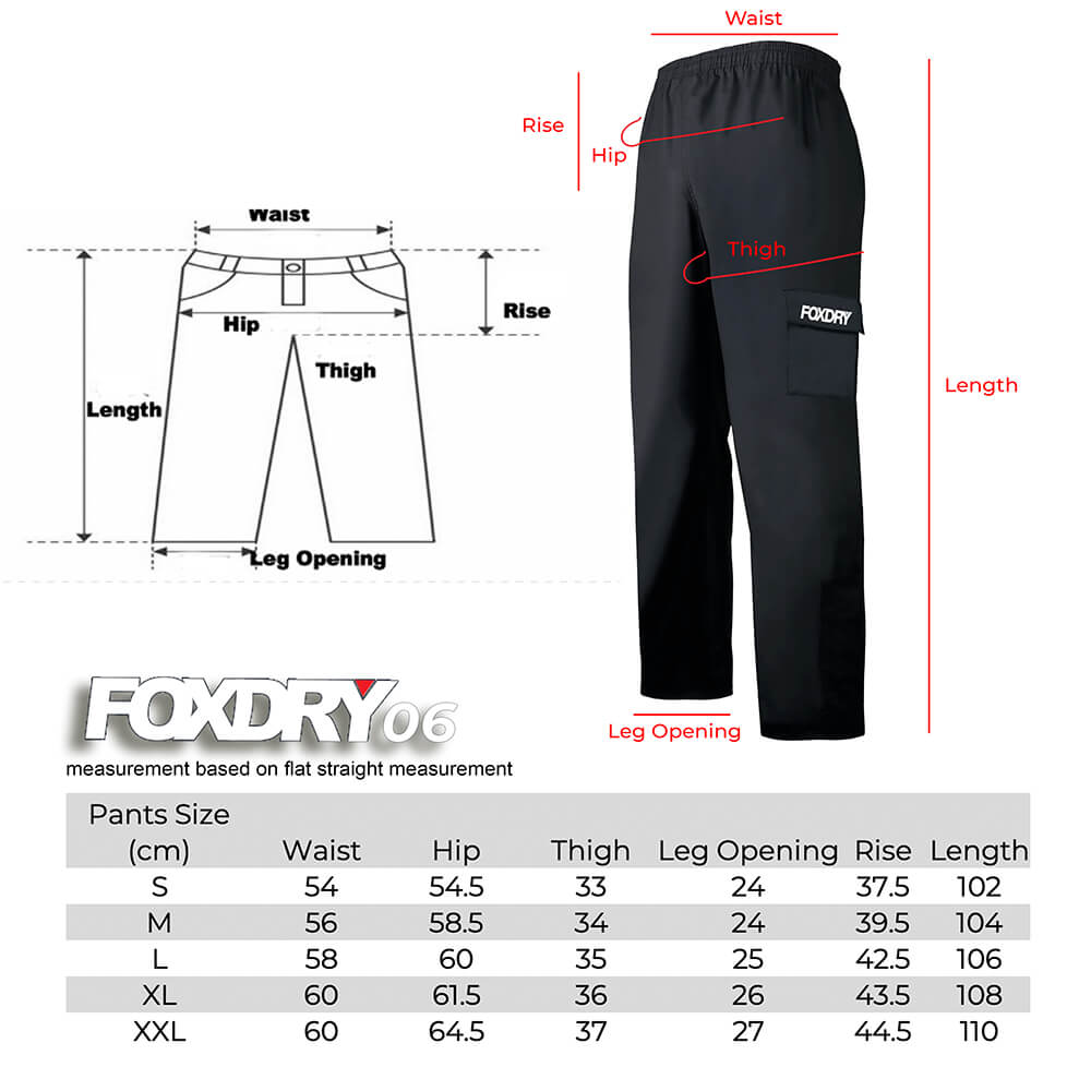 FOXDRY 06 V2 Pant Size Chart